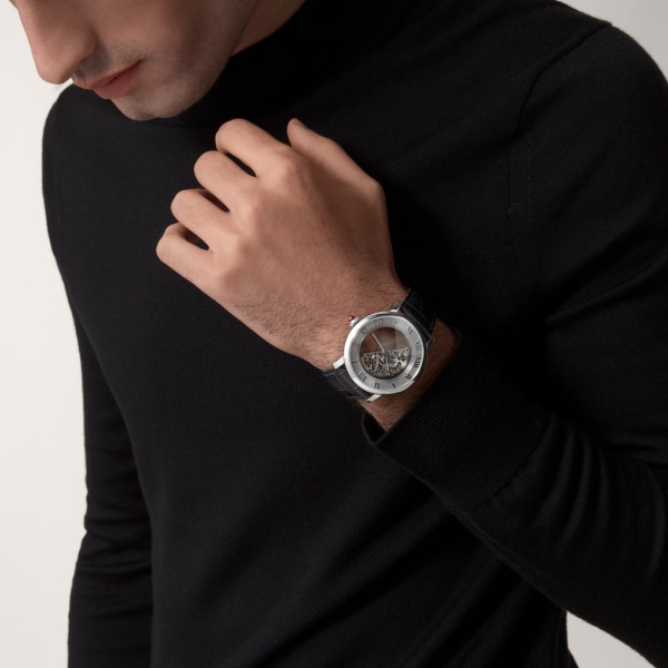 Rotonde de Cartier 腕錶 30枚獨立編號限量款式，鉑金，可更換式皮革錶帶