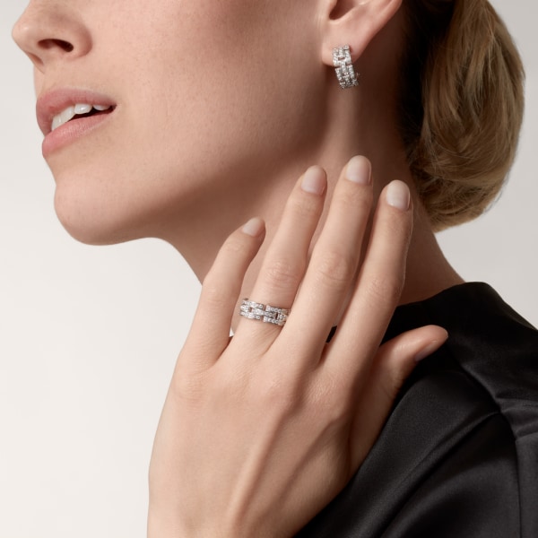 Maillon Panthère 耳環，鋪鑲3行鑽石 18K白色黃金，鑽石