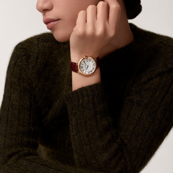 Ballon Bleu de Cartier 腕錶 36毫米，自動上鏈機械機芯，18K玫瑰金，皮革