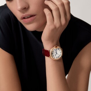 Ballon Bleu de Cartier watch 40mm, automatic movement, rose gold, diamonds, leather