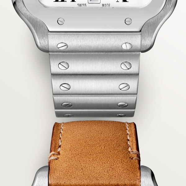 Santos de Cartier 腕錶 大型款，自動上鏈機械機芯，精鋼，可更換式金屬錶鏈及皮革錶帶