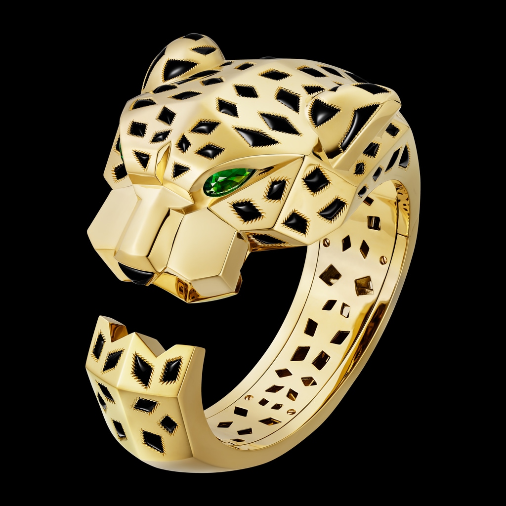 Panthère de Cartier 手鐲18K黃金，縞瑪瑙，沙弗萊石榴石
