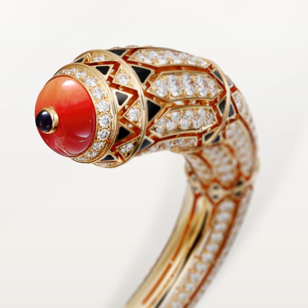 高級珠寶手鐲 18K玫瑰金，珊瑚，縞瑪瑙，黑色亮漆，鑽石