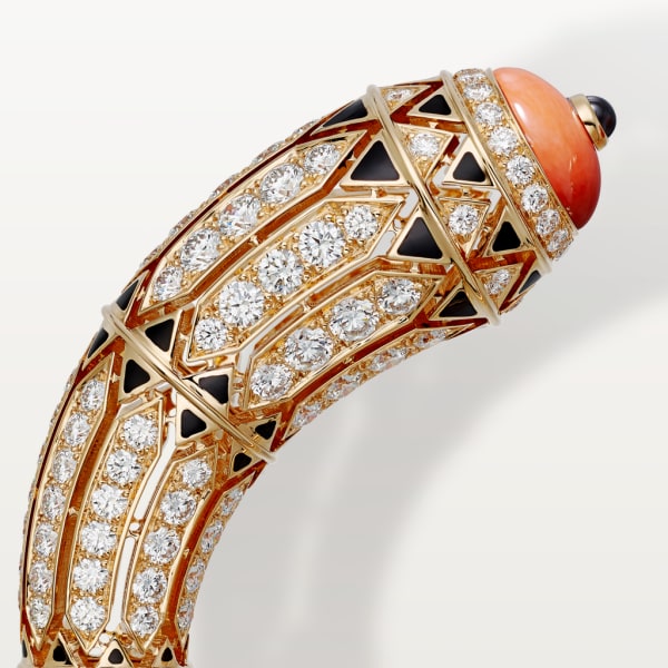高級珠寶手鐲 18K玫瑰金，珊瑚，縞瑪瑙，黑色亮漆，鑽石