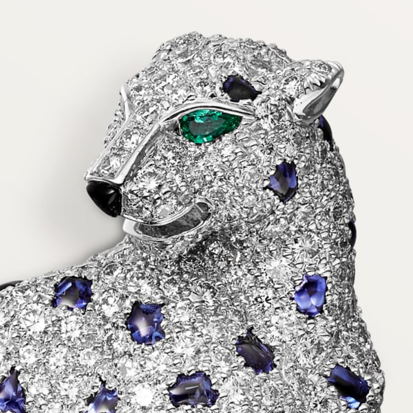 Panthère de Cartier 胸針 白色黃金，藍寶石，祖母綠，縞瑪瑙，鑽石