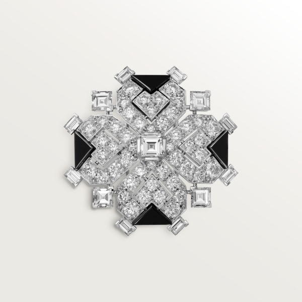 幾何與對比系列胸針 18K白色黃金，縞瑪瑙，鑽石