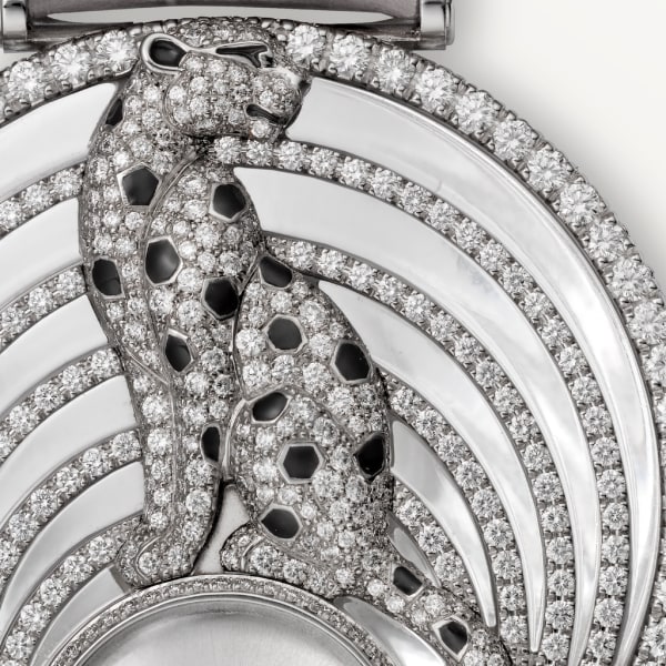 Joaillière Panthère 腕錶 35毫米，石英機芯，18K白色黃金，鑽石，皮革