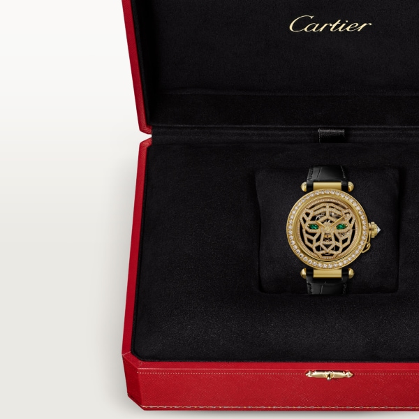 Joaillière Panthère 腕錶 41毫米，手動上鏈機械機芯，18K黃金，鑽石，可更換式皮革錶帶