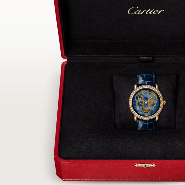 Révélation d'une Panthère 腕錶 37毫米，手動上鏈機械機芯，18K黃金，鑽石，珍珠母貝，皮革
