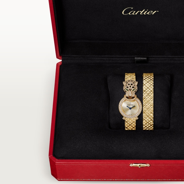 La Panthère de Cartier 腕錶 23.6毫米，石英機芯，18K黃金，鑽石，金屬錶鏈