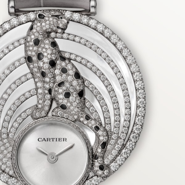 Panthère Jewellery Watches 35mm, quartz movement, white gold, diamonds, leather