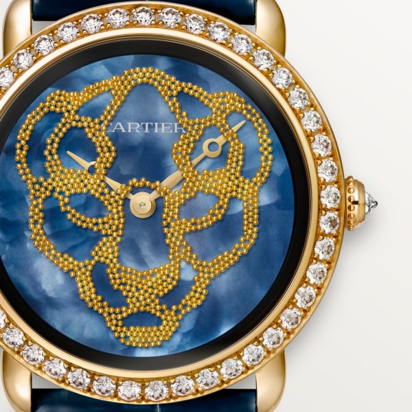 Révélation d'une Panthère 腕錶 37毫米，手動上鏈機械機芯，18K黃金，鑽石，珍珠母貝，皮革