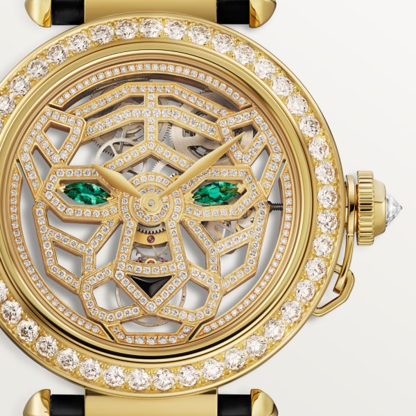 Joaillière Panthère 腕錶 41毫米，手動上鏈機械機芯，18K黃金，鑽石，可更換式皮革錶帶