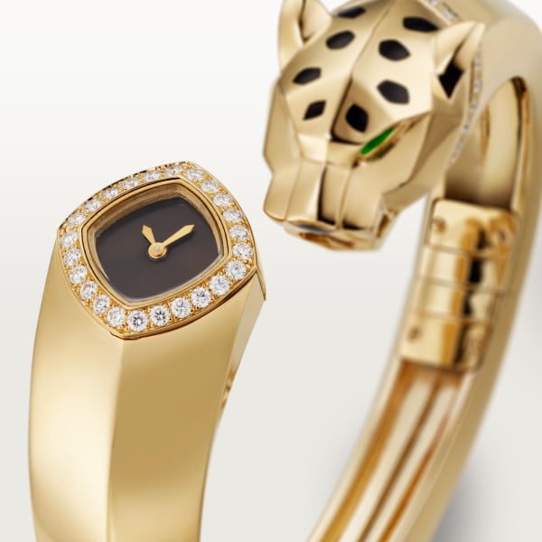 La Panthère de Cartier 腕錶 18毫米，石英機芯，18K黃金，鑽石，沙弗萊石，亮漆