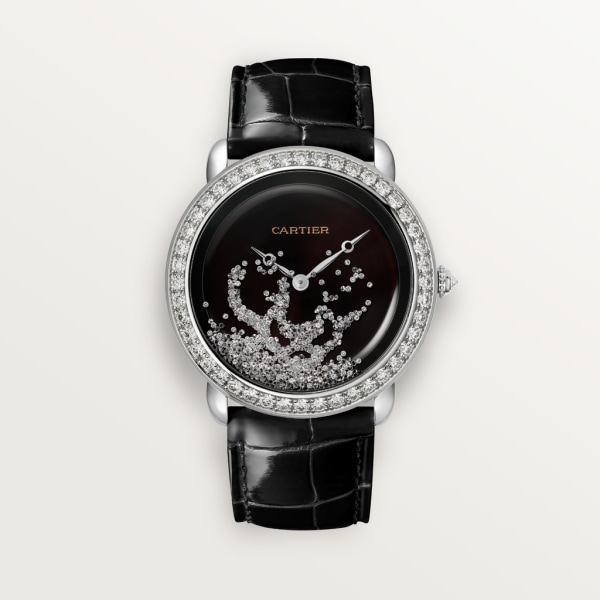 Révélation d'une Panthère 腕錶 37毫米，鍍銠飾面18K白色黃金，鑽石，皮革