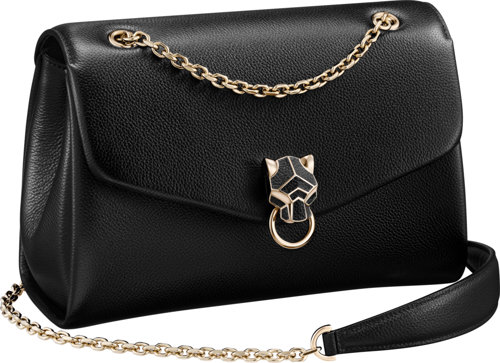 鏈帶手袋，小型款，Panthère de Cartier黑色小牛皮及金色飾面