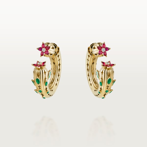 Cactus de Cartier 耳環 黃金，祖母綠，紅寶石，鑽石