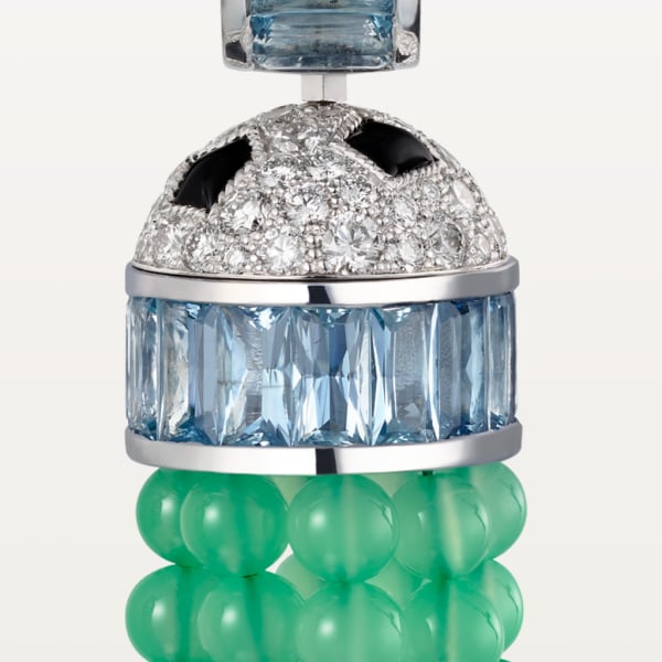 Panthère de Cartier earrings White gold, onyx, emeralds, chrysoprases, aquamarines, diamonds