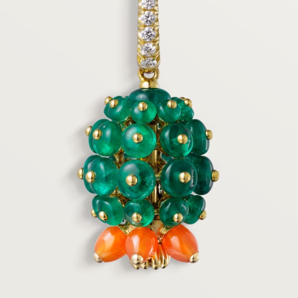 Cactus de Cartier 耳環 黃金，祖母綠，紅玉髓，鑽石