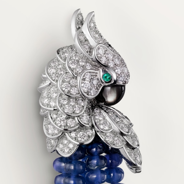Les Oiseaux Libérés 耳環 白色黃金，藍寶石，祖母綠，灰色珍珠母貝，鑽石
