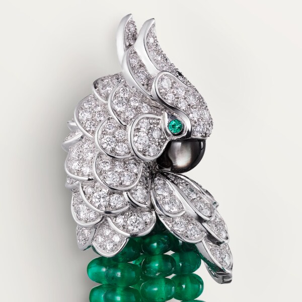 Les Oiseaux Libérés 耳環 18K白色黃金，祖母綠，珍珠母貝，鑽石