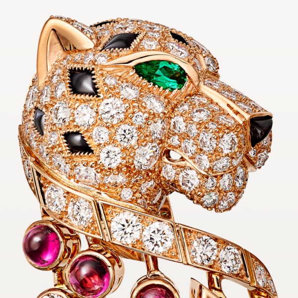 Panthère de Cartier 耳環 玫瑰金，祖母綠，縞瑪瑙，紅碧璽，鑽石