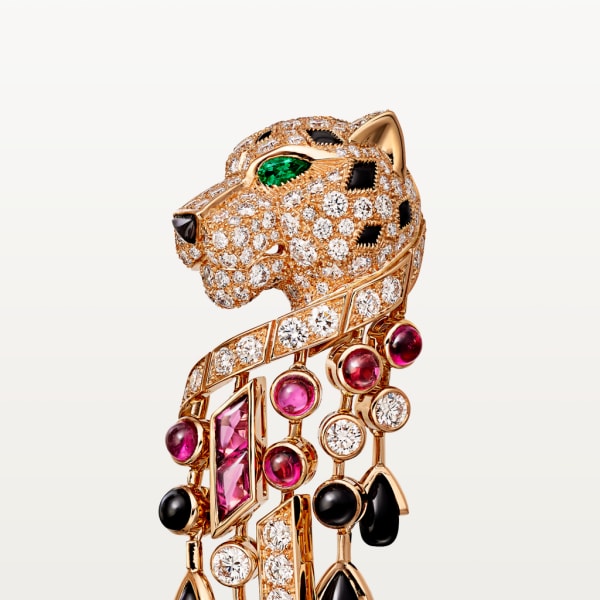 Panthère de Cartier 耳環 玫瑰金，祖母綠，縞瑪瑙，紅碧璽，鑽石