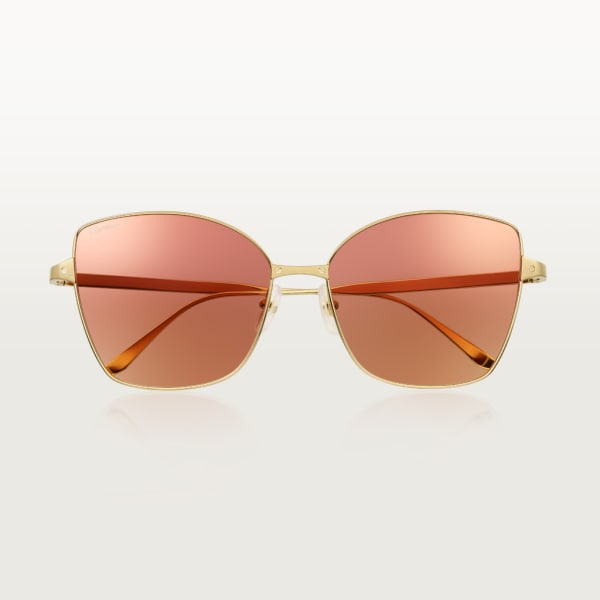 Santos de Cartier 太陽眼鏡 光滑及磨砂金色飾面金屬，酒紅色漸變鏡片，粉紅色鏡面效果
