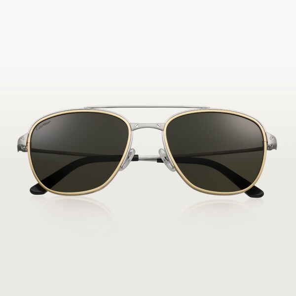 Santos de Cartier 太陽眼鏡 光滑及磨砂鍍鉑金飾面金屬，灰色偏光鏡片