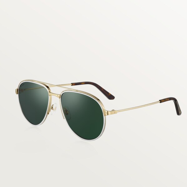 Santos de Cartier sunglasses Smooth and brushed platinum-finish metal, green polarised lenses