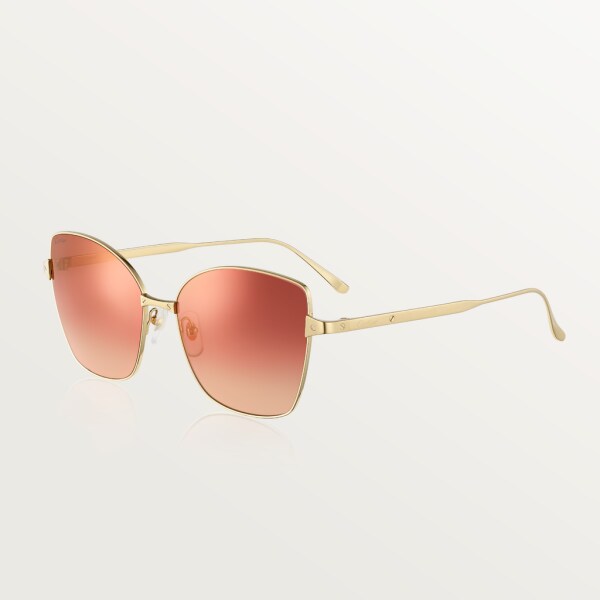 Santos de Cartier 太陽眼鏡 光滑及磨砂金色飾面金屬，酒紅色漸變鏡片，粉紅色鏡面效果