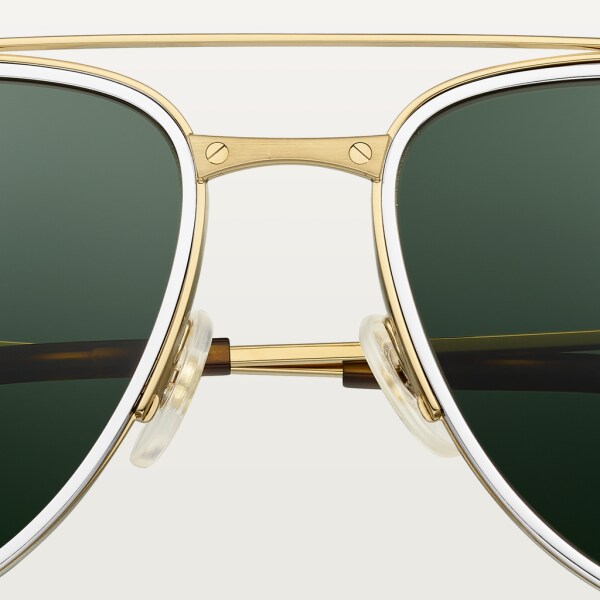Santos de Cartier 太陽眼鏡 光滑及磨砂鍍鉑金飾面金屬，綠色偏光鏡片