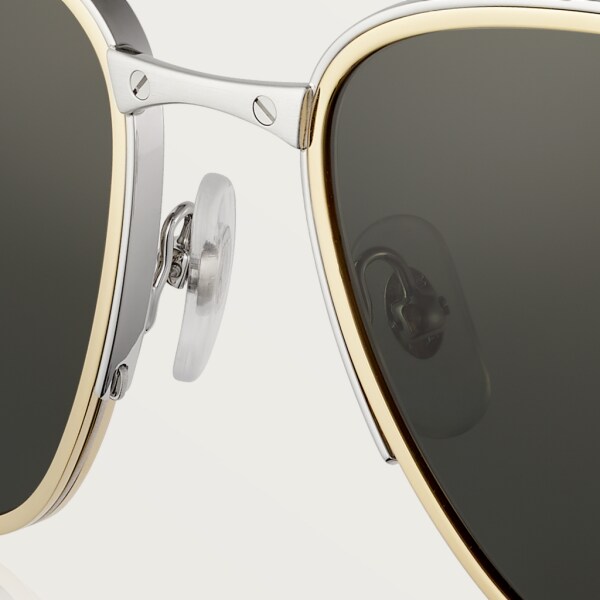 Santos de Cartier 太陽眼鏡 光滑及磨砂鍍鉑金飾面金屬，灰色偏光鏡片
