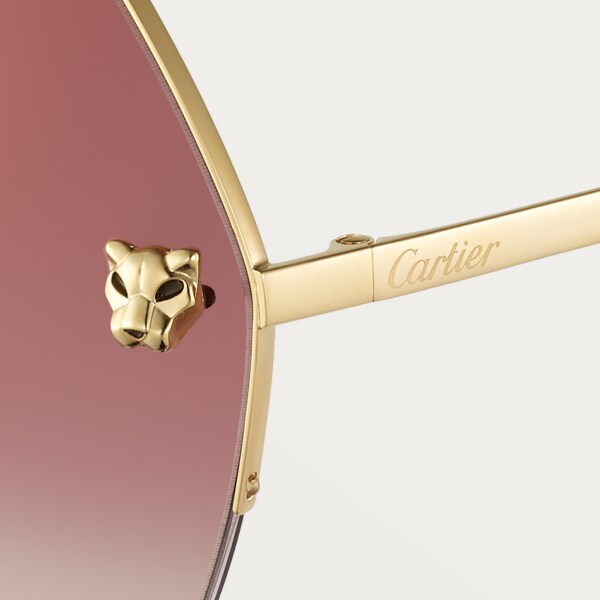 Panthère de Cartier 太陽眼鏡 光滑金色飾面金屬，酒紅色漸變鏡片，粉紅色鏡面效果