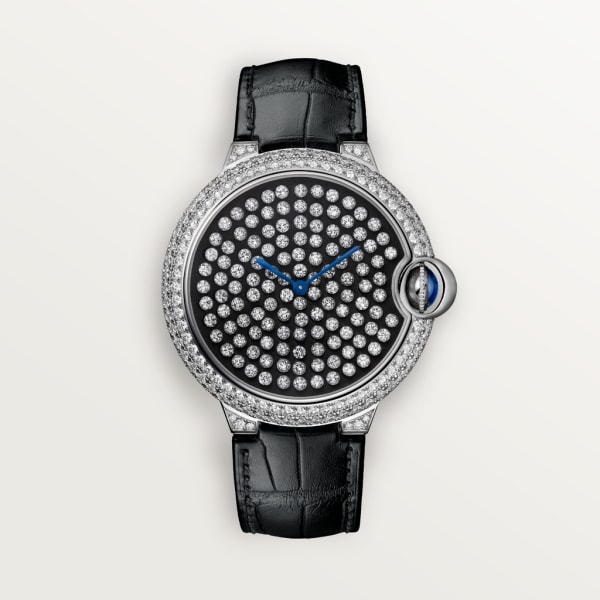 Ballon Bleu de Cartier 腕錶 42毫米，手動上鏈機械機芯，18K白色黃金，鑽石，皮革