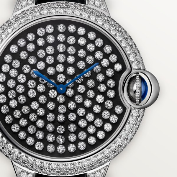 Ballon Bleu de Cartier 腕錶 42毫米，手動上鏈機械機芯，18K白色黃金，鑽石，皮革