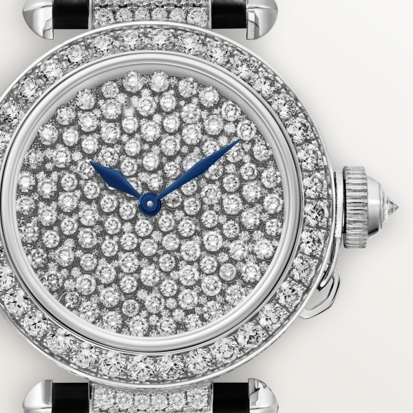 Pasha de Cartier 腕錶 35毫米，自動上鏈機械機芯，18K白色黃金，鑽石，皮革