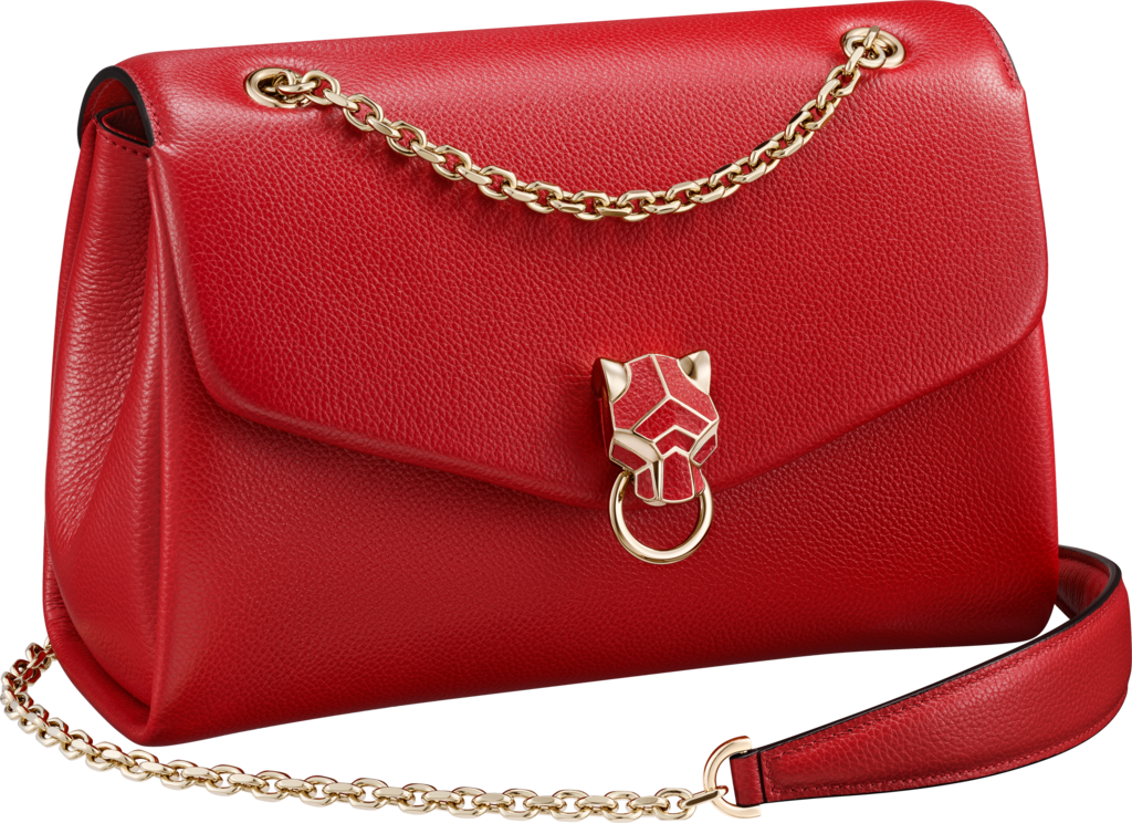 鏈帶手袋，小型款，Panthère de Cartier紅色小牛皮及金色飾面