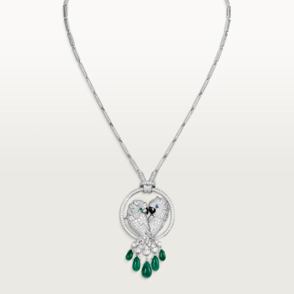 Les Oiseaux Libérés 項鏈 白色黃金，祖母綠，藍寶石，珍珠母貝，鑽石