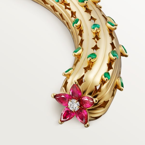Cactus de Cartier 項鏈 黃金，祖母綠，紅寶石，鑽石
