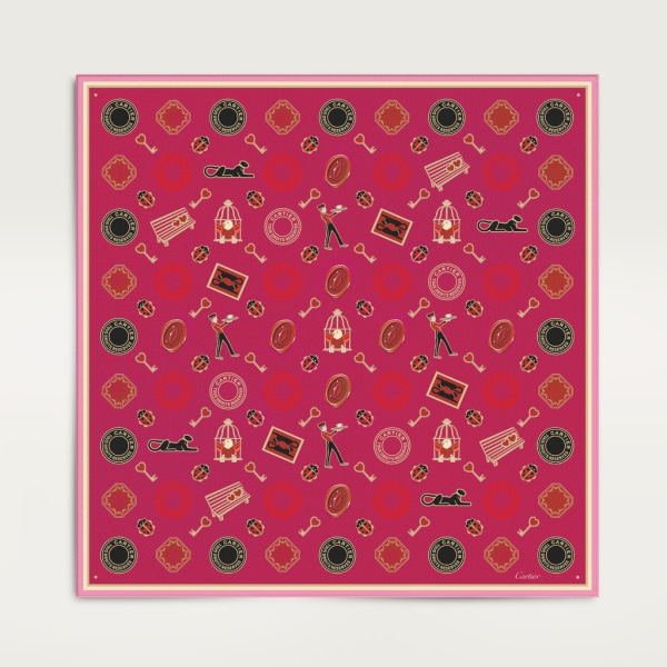 Diabolo de Cartier 方巾，90厘米 桃紅色斜紋真絲