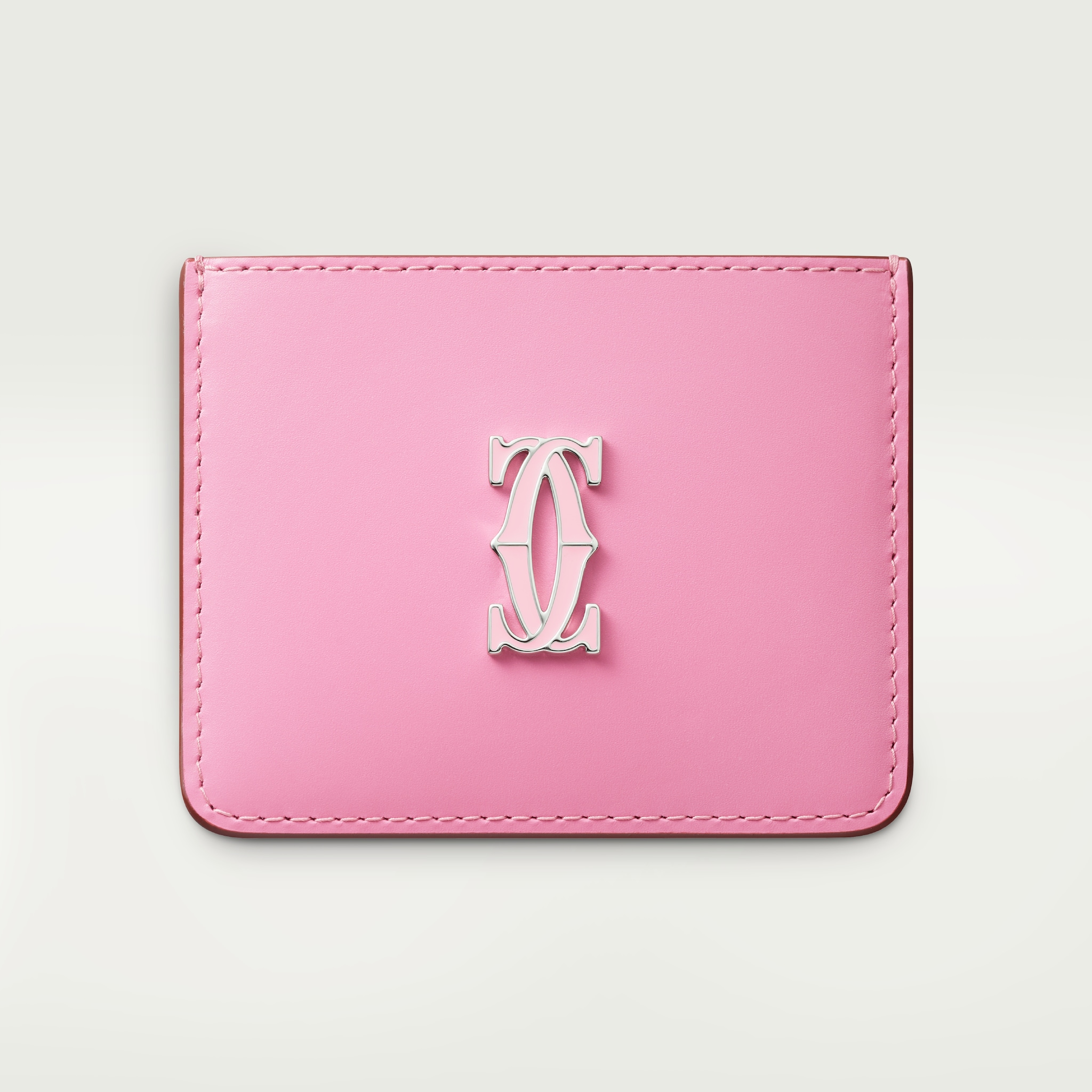 C de Cartier 卡片夾雙色粉紅色/淺粉紅色小牛皮，鍍鈀及淺粉紅色琺瑯飾面