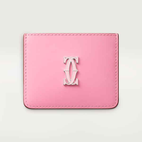 C de Cartier 卡片夾 雙色粉紅色/淺粉紅色小牛皮，鍍鈀及淺粉紅色琺瑯飾面