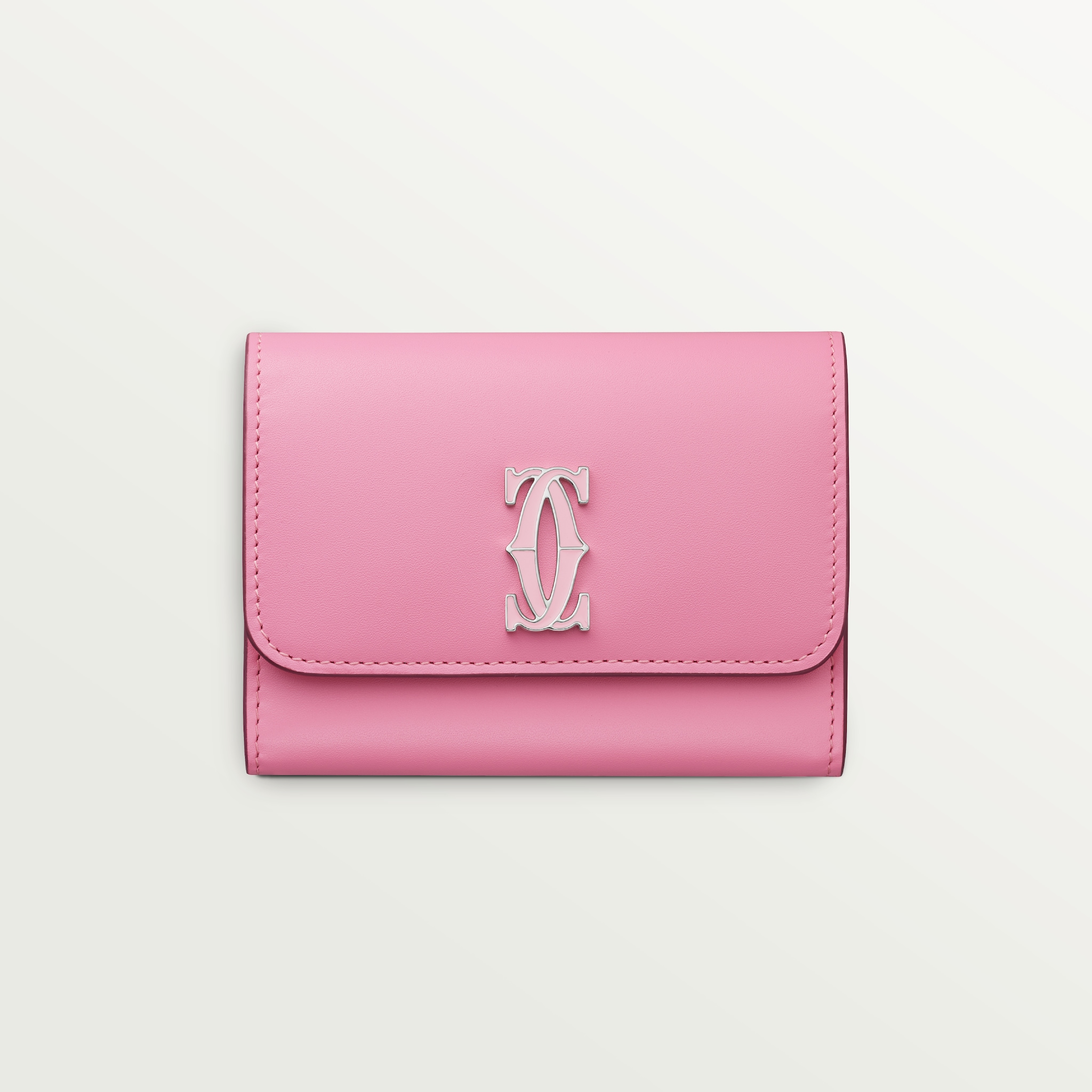 銀包，迷你款，C de Cartier雙色粉紅色/淺粉紅色小牛皮，鍍鈀及淺粉紅色琺瑯飾面