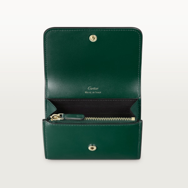 銀包，迷你款，C de Cartier 深綠色小牛皮，金色及深綠色琺瑯飾面