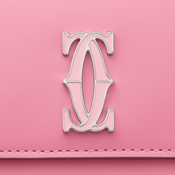 銀包，迷你款，C de Cartier 雙色粉紅色/淺粉紅色小牛皮，鍍鈀及淺粉紅色琺瑯飾面