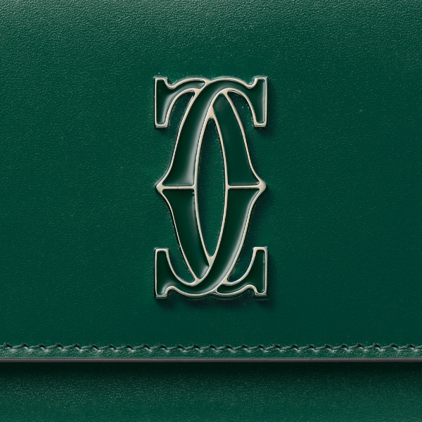 C de Cartier 翻蓋銀包 深綠色小牛皮，金色及深綠色琺瑯飾面