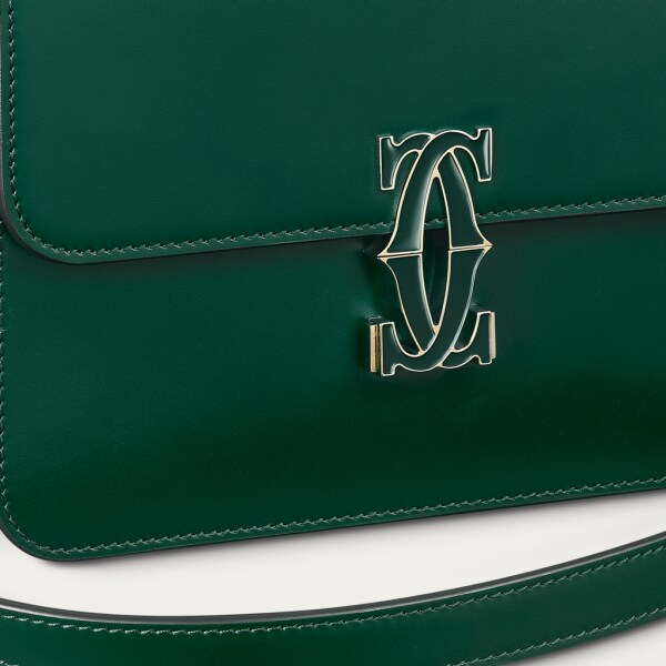 肩揹手袋，迷你款，Double C de Cartier 深綠色小牛皮，金色及深綠色琺瑯飾面