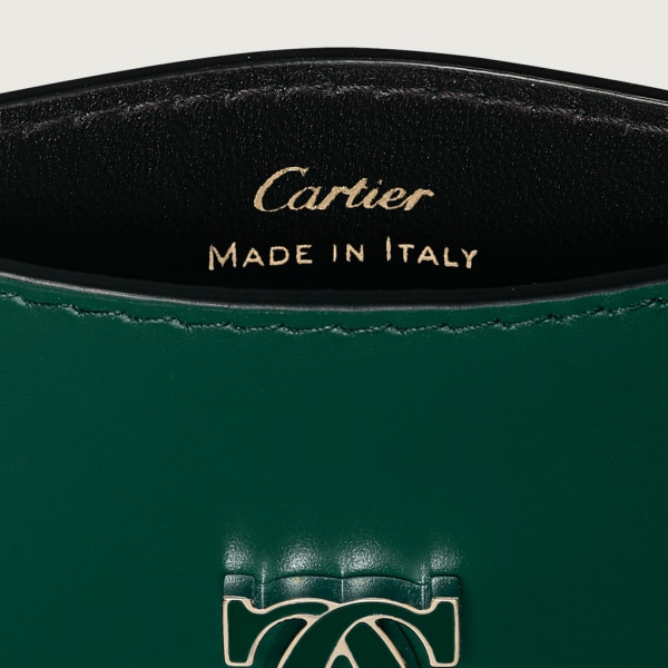 C de Cartier 卡片夾 深綠色小牛皮，金色及深綠色琺瑯飾面