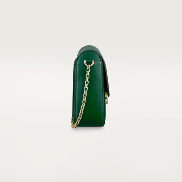 鏈帶手袋，小型款，Double C de Cartier 深綠色小牛皮，金色及深綠色琺瑯飾面